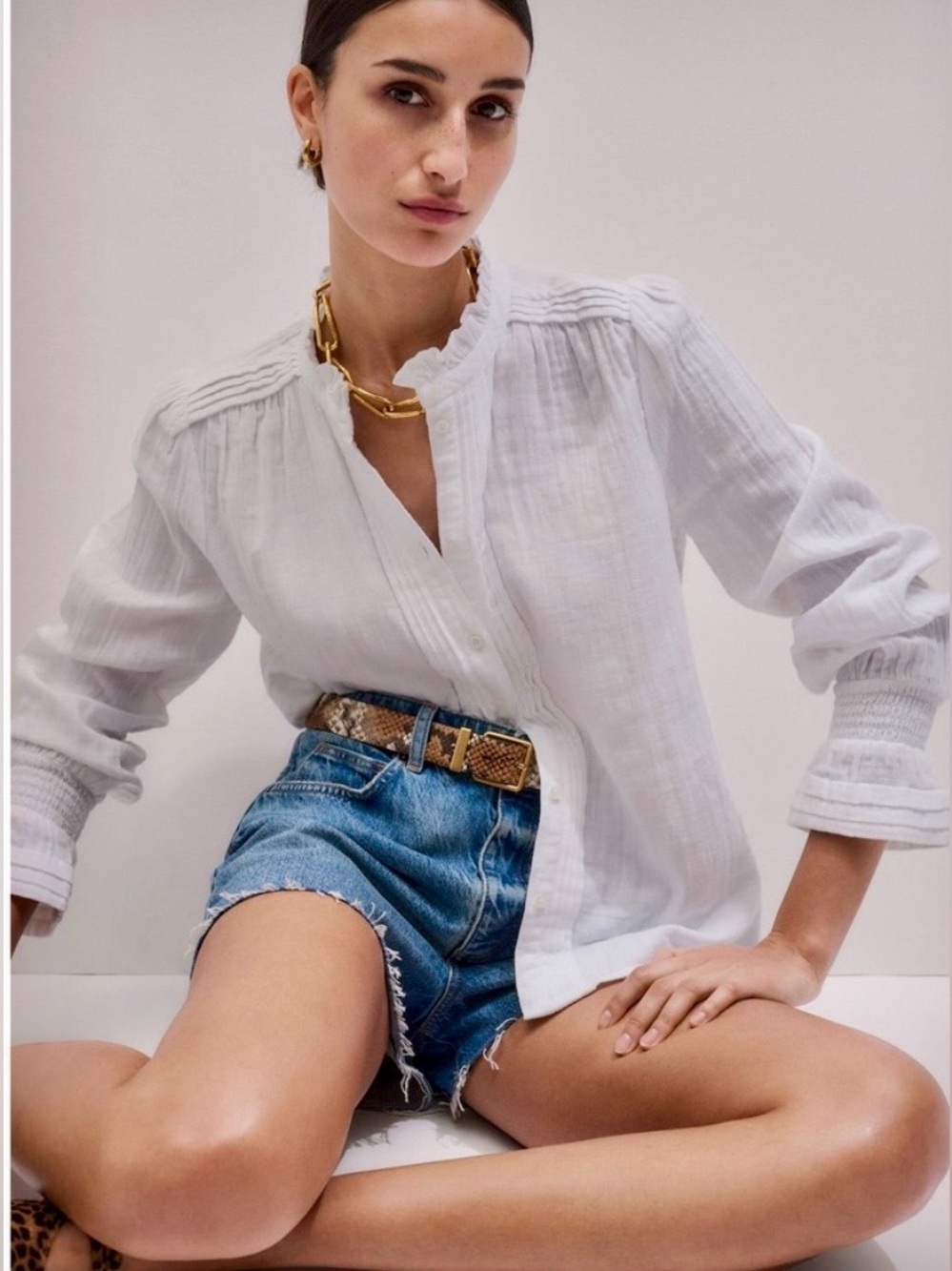 ME+EM White Pintuck pleat 100% Cotton white cheesecloth Blouse (SIZE 12) $175